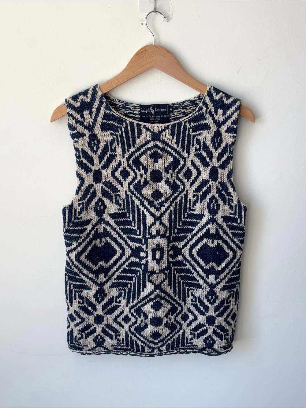 Vintage Ralph Lauren Blue Label Sweater Vest Size M Hand Knit Cotton Linen - Picture 2 of 12